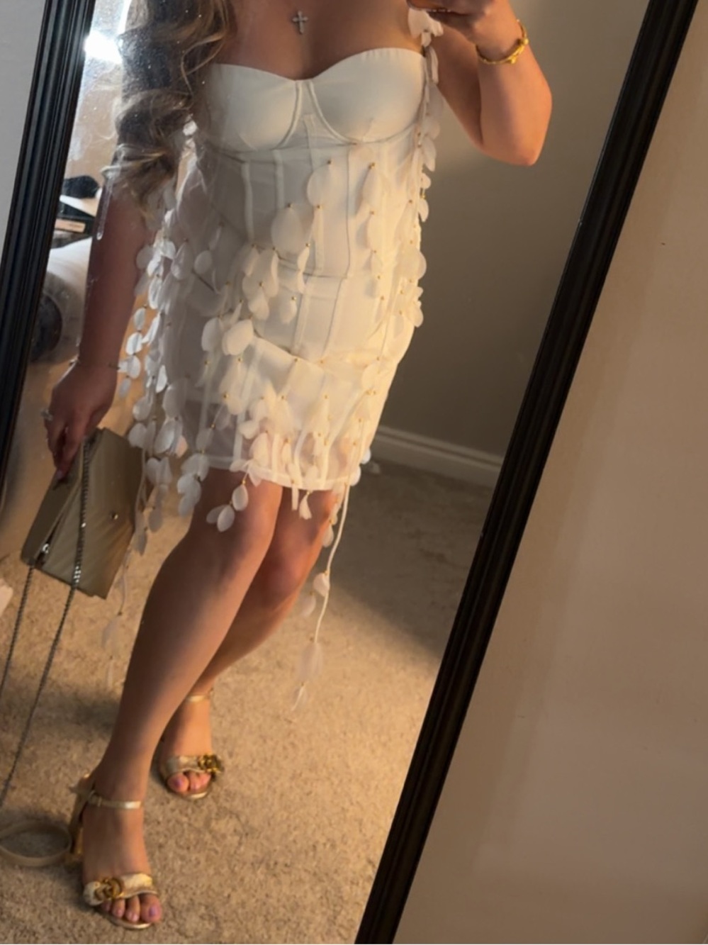 White Strapless Embellished Mini Dress